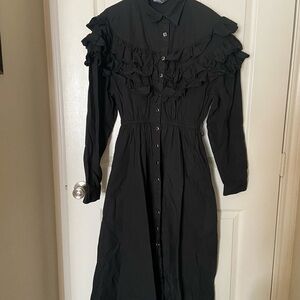 Panhandle Slim Black Ruffled Long Sleeve Dress